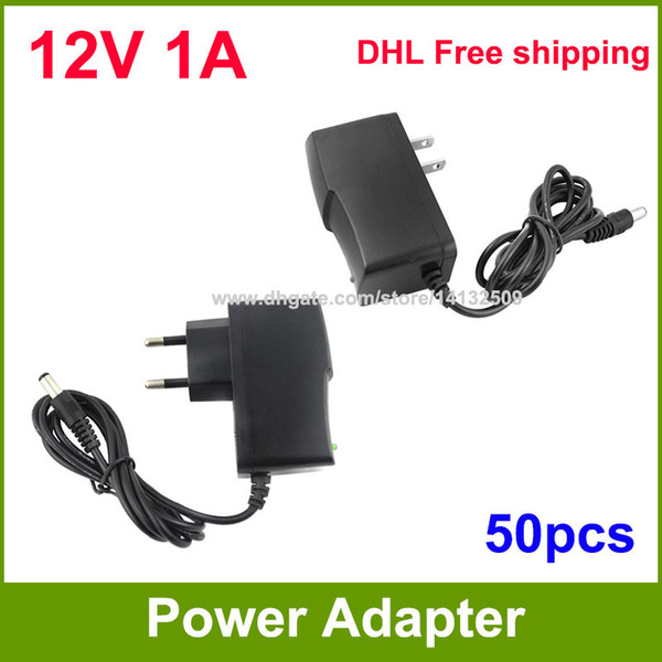 High Quality 50pcs AC 100V~240V to DC Power supply 12V 1A adapter adaptor US / EU -EU Plug DHL Free shipping