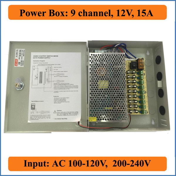 9 Port DC12V 15A CCTV Camera Power Box Switching Power Suply BOX for Security IP Camera 9CH channel AC 100-240V to DC 12V Output