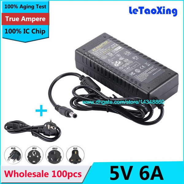 100pcs 5V 6A Power Supply AC 100-240V to DC Adapter 96W For 3528 5050 Strip LED US EU AU Adapter Plug with IC Chip