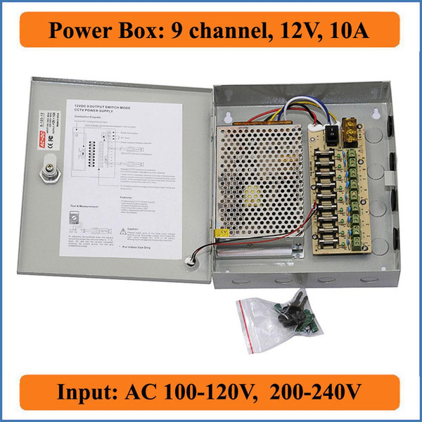 9 channels DC 12V 10A CCTV Camera Power Box Switching Power Suply BOX for CCTV Video Camera 9CH Port Inout AC 100-240V to DC 12V