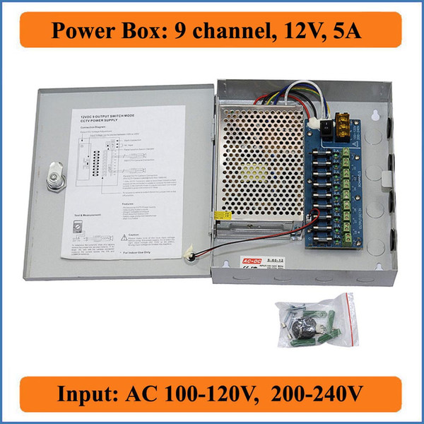 9CH Port DC12V 5A CCTV Camera Power Box Adapter Switching Power supply Box Distribution 9 channels Input AC 100-240V to DC 12V