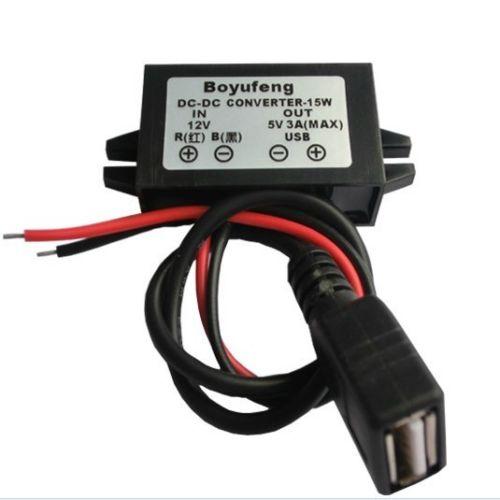 DC 12V to 5V 3A 15W Step down Converter Regulator female Panel mount USB for car