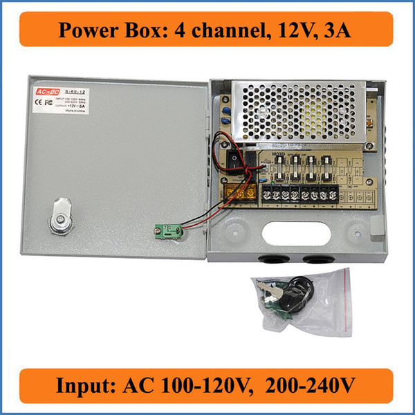 4 Channels DC 12V 3A CCTV Camera Power Box Switching Power Supply Box for surveillance Security Camera 4CH Port 100V-240V Input