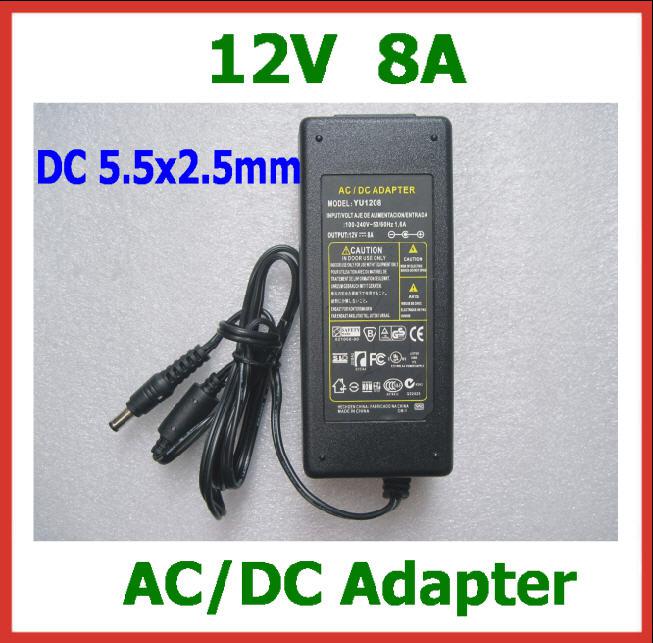 AC DC Adapter 12V 8A DC 5.5x2.5mm / 5.5*2.5mm Power Supply Adapter with AC Cable EU US AU UK Plug