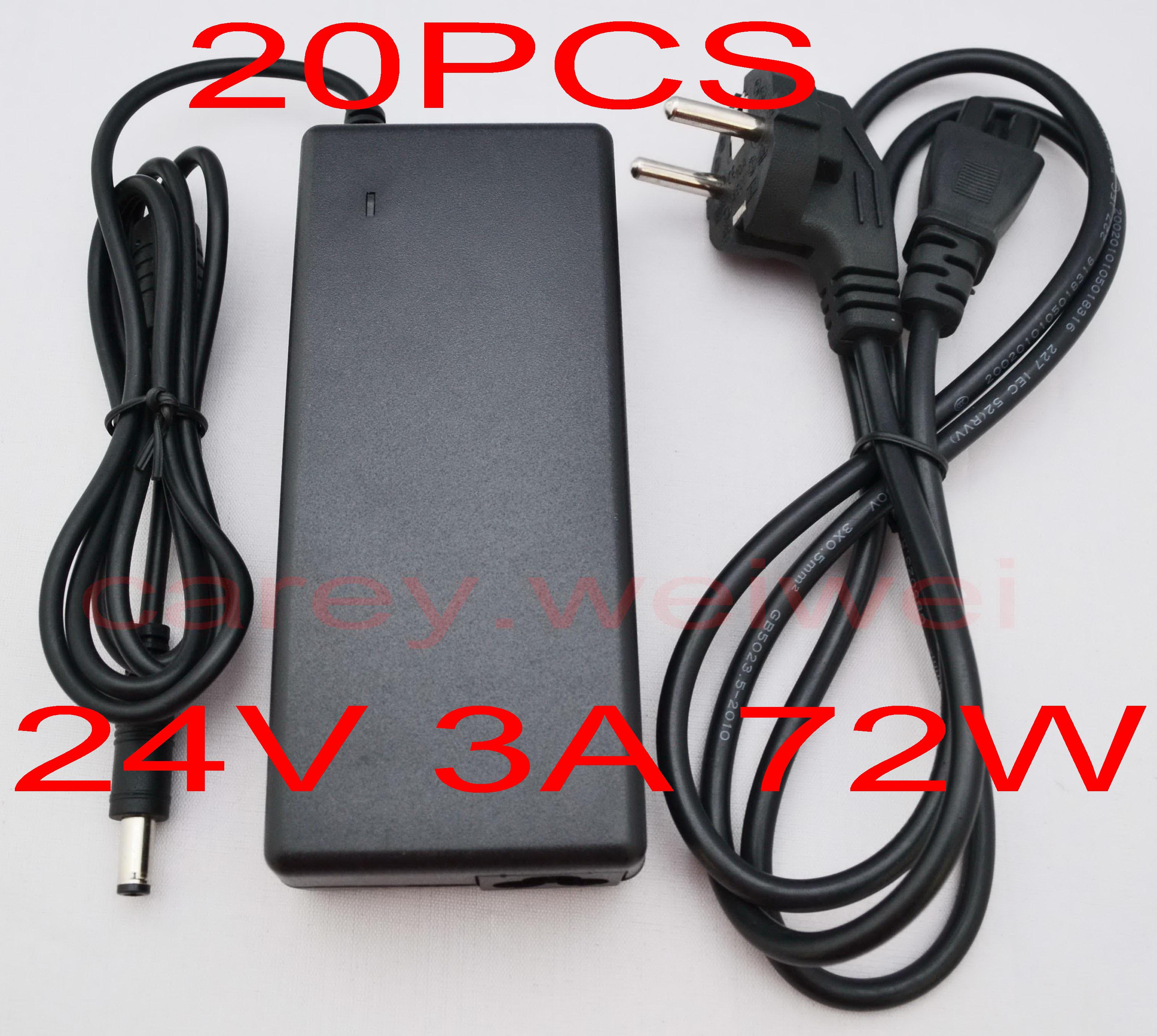 20PCS High quality 72W 24V 3A 100V - 240V AC to DC charger Adapter Led Power Adapter UK, US, EU, AU plug Free shipping