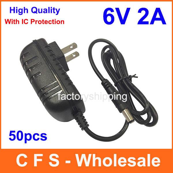 50pcs High quality IC version AC 100V-240V Converter Adapter DC 6V 2A Power Supply Charger Fedex / DHL Free shipping