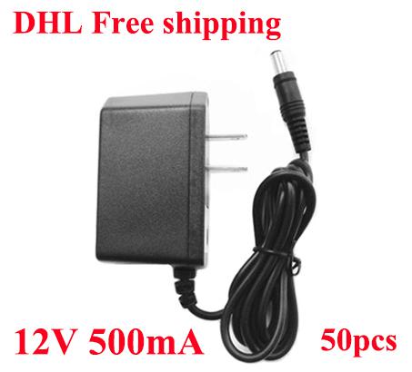 High Quality AC 100-240V to DC 12V 500mA / 0.5A Power Supply 12V adapter US Plug 50pcs /Lot DHL free shipping