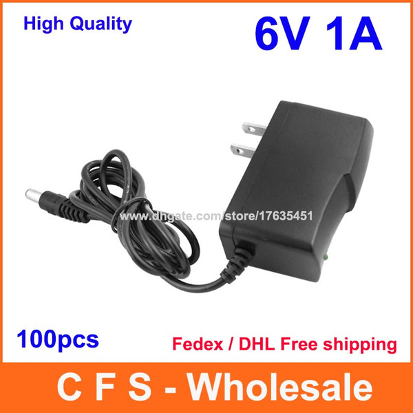 100pcs High Quality AC 100-240V to DC 6V 1A Power adapter Supply 5.5mm x 2.1mm DHL Free shipping