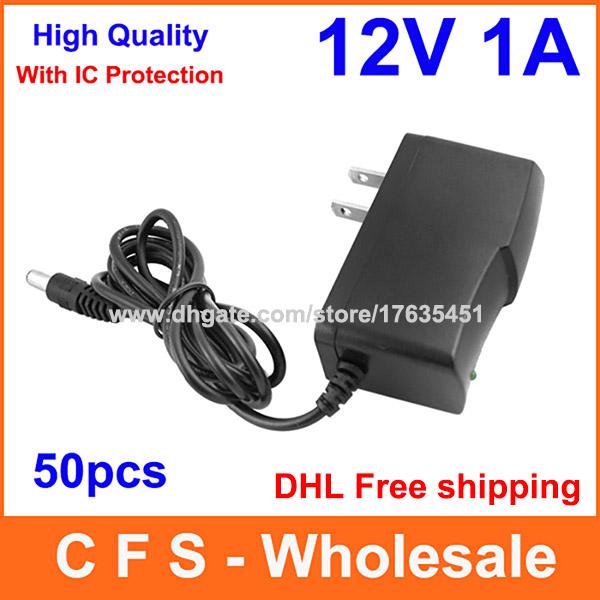 DHL Free shipping 50pcs with IC Program AC DC 12V 1A Power adapter Supply US / EU Plug Adaptor 5.5mm x 2.1mm For LED Strip CCTV High Quality