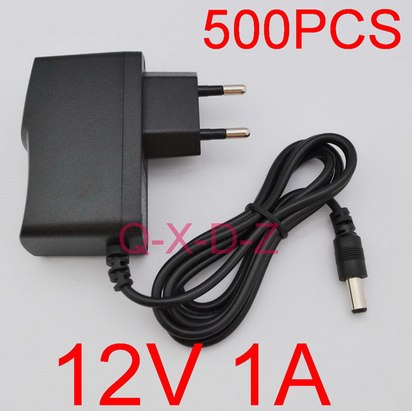 500PCS High quality DC 12V 1A &1000mA AC 100V-240V Converter Switching power adapter Supply EU Plug DC 5.5mm x 2.1mm