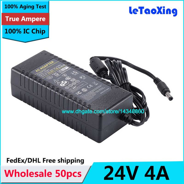 50pcs AC DC 24V 4A Power Supply 96W Adapter Charger Transformer 3A For LED Strip Light CCTV Camera With IC Chip Free shipping