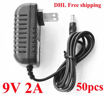 50pcs /Lot AC/DC Wall Adapter DC 9V 2A Power Supply adapter 9V adaptor US Plug DHL free shipping