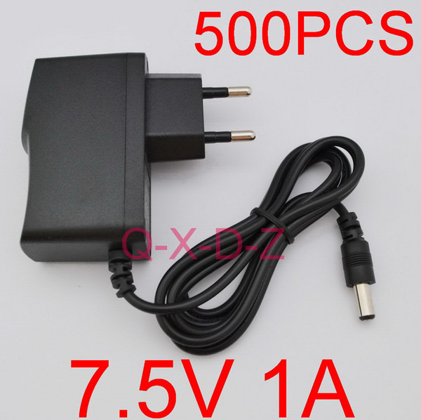 500PCS High quality DC 7.5V 1A &1000mA AC 100V-240V Converter Switching power adapter Supply EU Plug DC 5.5mm x 2.1mm