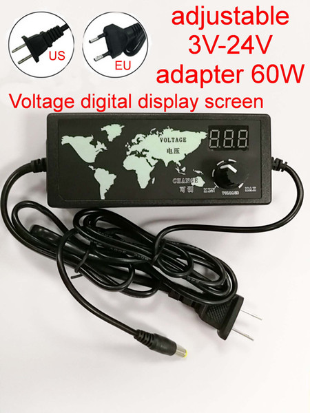 1PCS adjustable 3V-24V adapter with display screen of voltage3V/4.5V/5V/6V /9V /12V 5A/ 13.5V/15V 18 -24V 2.5A 60W power adatper