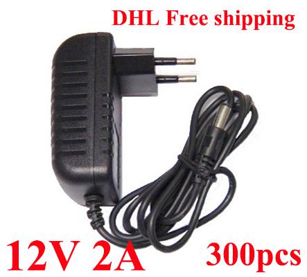 High Quality 300pcs/Lot AC 100-240V to DC 12V 2A Power Adapter Supply 12V adaptor US / EU -EU Plug DHL free shipping