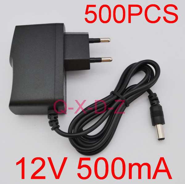 500PCS High quality DC 12V 500mA & 0.5A AC 100V-240V Converter Switching power adapter Supply EU Plug DC 5.5mm x 2.1mm