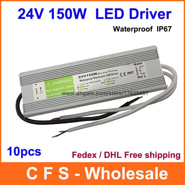 10pcs DC 24V 150W 6.25A Waterproof Electronic LED Driver 150W Power Supply Transformer Mains Fedex / DHL Free shipping