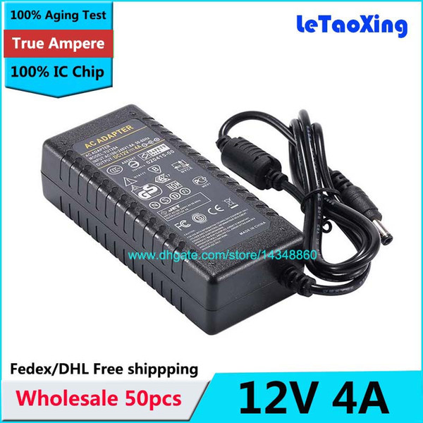 50pcs AC DC 12V 4A Power Supply Adapter Transformer For 5050 / 3528 LED Strip Light With IC Chip Fedex / DHL Free shipping