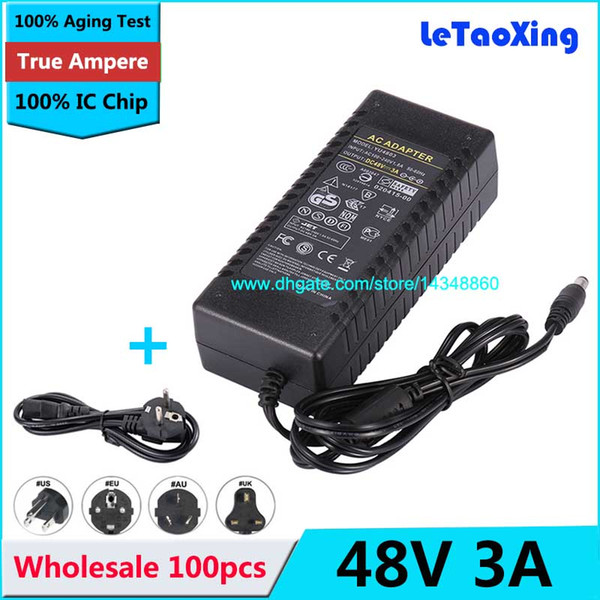 100pcs 48V 3A Power Supply AC 100-240V to DC Adapter 144W For 3528 5050 Strip LED US EU AU Adapter Plug with IC Chip