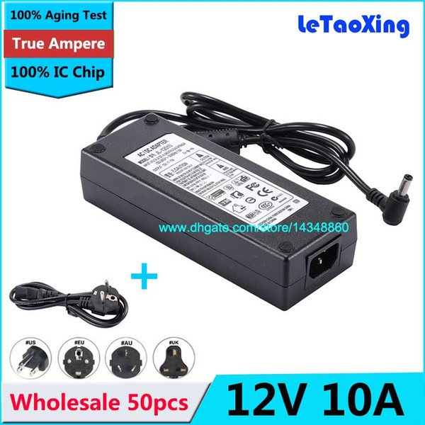 50pcs AC DC Power Supply 12V 10A 120W Adapter Charger with Cord Cable For LED Strip Light LCD Monitor CCTV With IC Chip