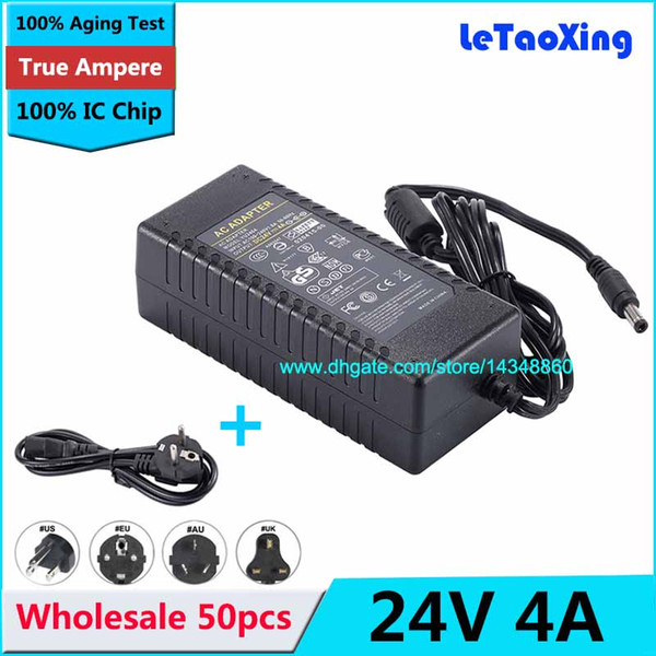 50pcs AC 100-240V To DC 24V 4A Power Supply 3A Adapter For LED Strip Light Display LCD Monitor with US EU AU UK Cord Cable