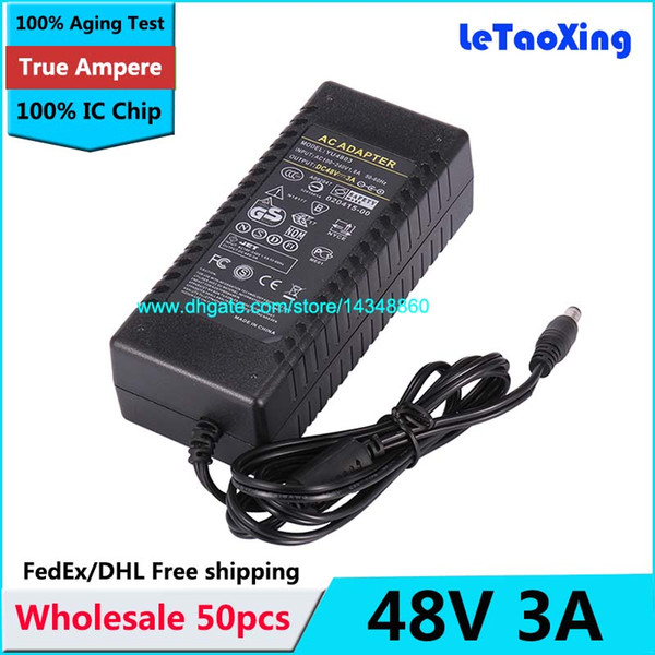 50pcs AC DC 48V 3A Power Supply Adapter 2A Charger Transformer For LED Strip Light CCTV Camera With IC Chip Free shipping