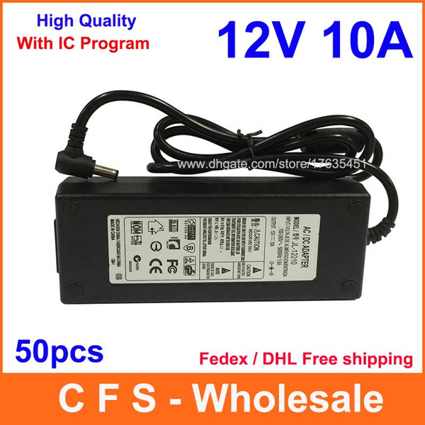 50pcs AC 100V-240V Converter DC Power Supply 12V 10A 120W Adapter Charger With Cord Cable For LED Light LCD Monitor CCTV