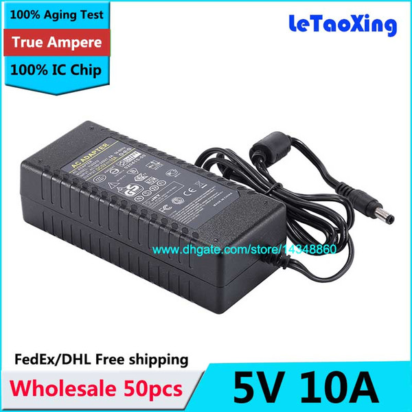 50pcs AC DC 5V 10A Power Supply Adapter 8A Charger Transformer For LED Strip Light CCTV Camera With IC Chip Free shipping