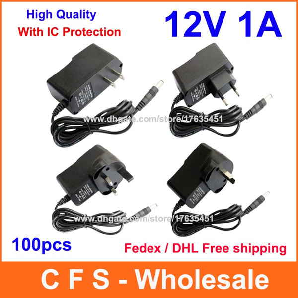 100pcs High Quality AC 100-240V to DC 12V 1A Power adapter Supply US / EU / UK / AU Plug with IC Program DHL Free shipping