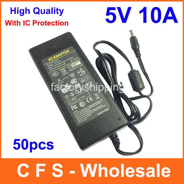 AC DC 5V 10A Power supply adapter 5V 50W Adaptor 5.5mm x 2.5mm 50pcs Fedex Free shipping High Quality