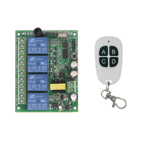 Wireless Relay 220V 10A Relay 4CH 4 CH Wireless RF Remote Control Switch Transmitter+ Receiver,Toggle/Self-lock