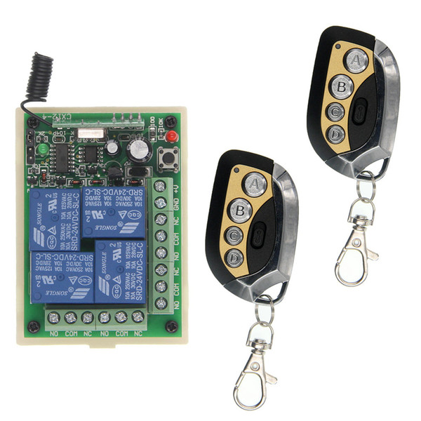 Smart Home DC 12V 24V 4CH 10A Relay Wireless Remote Control Switch Receiver+Transmitter,315/433 MHz ,Momentary