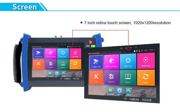 7 Inch Full Functional H.265 4K 6 In 1 CCTV Tester Monitor H.265 4K /H.264 IP+TVI 8MP+CVI 8MP+AHD 5MP+Analog CCTV Tester