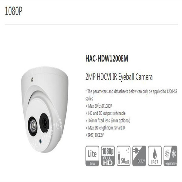 Free Shipping DAHUA CCTV Security Camera 2MP 1080P HDCVI IR Eyeball Camera IP67 Smart IR With Logo DH-HAC-HDW1200EM