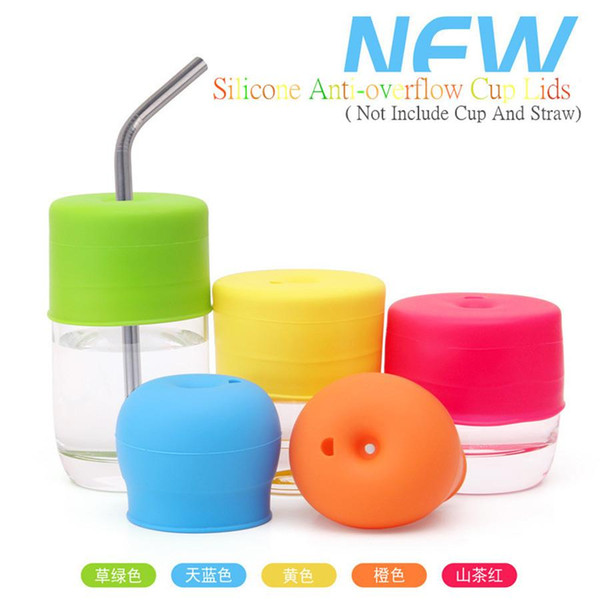 Leakage Elasticity Silicone Straw Cup Cover Baby Child Drinking Water Training Infant Drink Cup Cover Colourful Cup lid