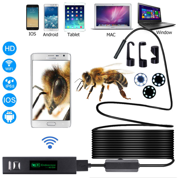 HD 1200P wifi endoscope camera with Android & IOS Endoscopio 8 LED 8mm Waterproof Inspection Borescope Tube Camera 1-10M cable