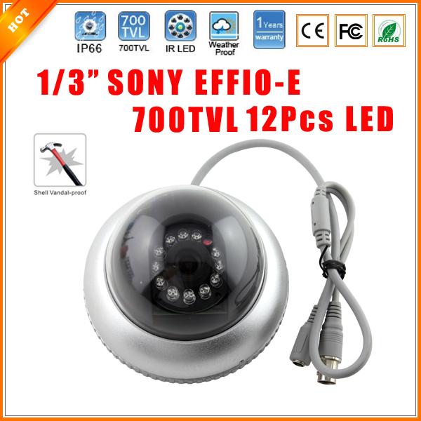 1/3'' SONY Effio-E CCD Sensor CCTV 700TVL Night Vision Vandalproof 12 IR LED Indoor Dome Security Camera