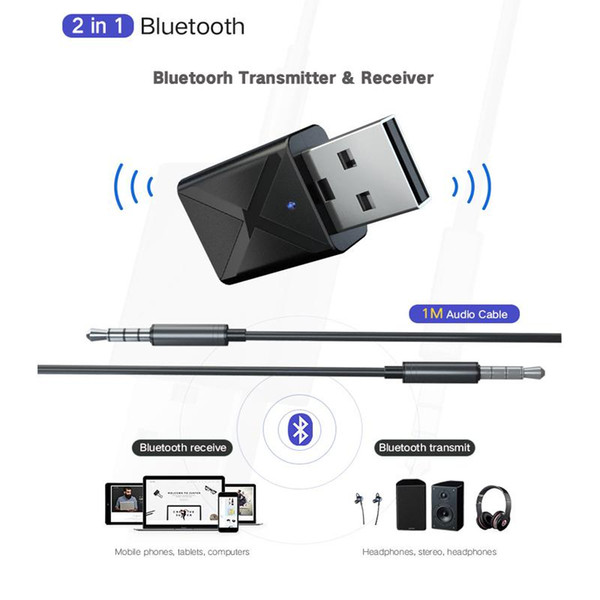 2 In 1 Bluetooth Receiver Transmitter 3.5mm AUX Bluetooth 5.0 Adapter for Headphone Speaker Wireless Audio Transmitter TV