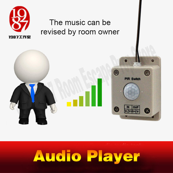 Takagism game audio sound player prop real llive room escape play sound when detect human play audio music to create atmosphere