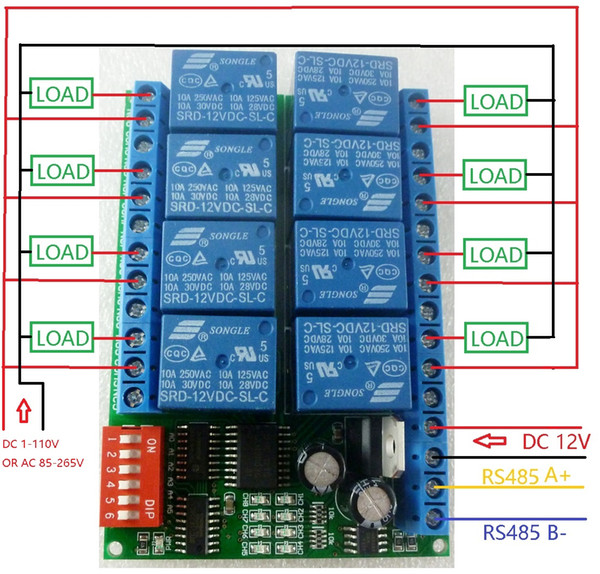 8 Channel DC 12V RS485 Relay Module Modbus RTU 485 Remote Control Switch for PLC PTZ Camera Security Monitoring