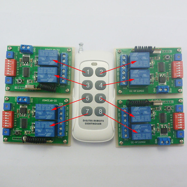 433Hz 12V RF Adjustable Delay timer Wireless Remote Control Relay Switch 1TX+4RX