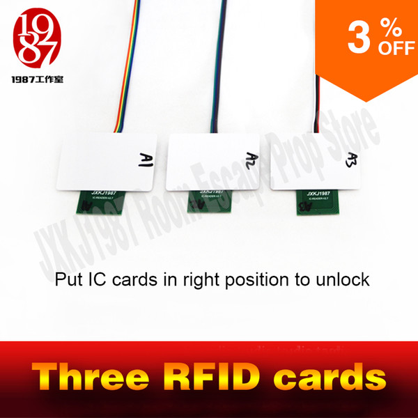 Wholesale-Room escape prop Three RFID cards Put IC cards to IC readers releted one by one to open the door kit jxkj1987