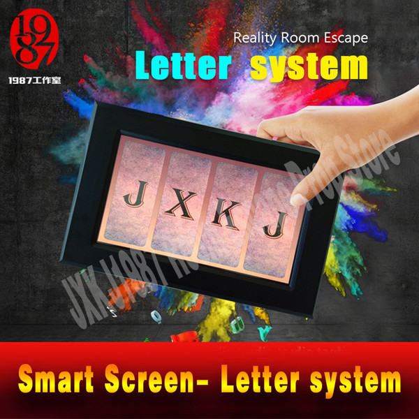 Takagism real life escape room props jxkj1987 alphabet system letter pad smart screen to open the door adventurer game party puzzle device