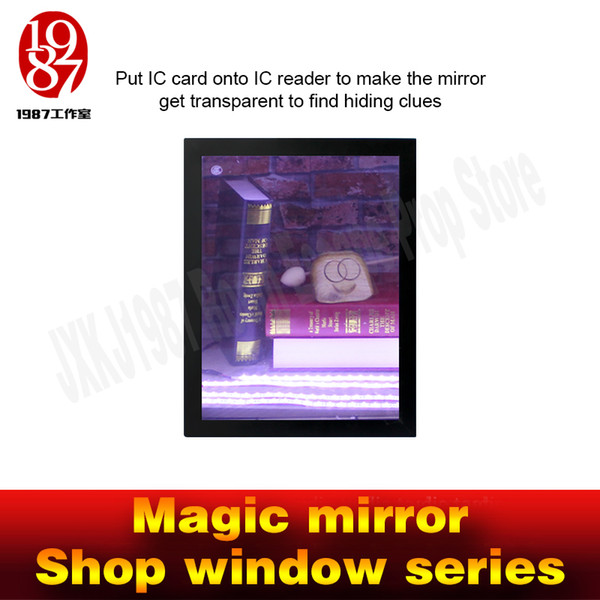 Room escape prop Magic mirror -shop window series put IC card on reader to make mirror get transparent to find hiden clues jxkj1987