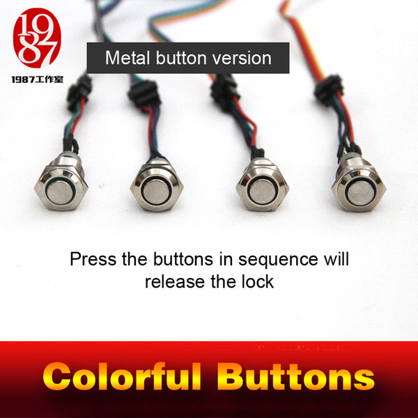 Props for Takagism game real life escape room prop, four color buttons for escape secret chamber room four magic metal buttons jxkj1987