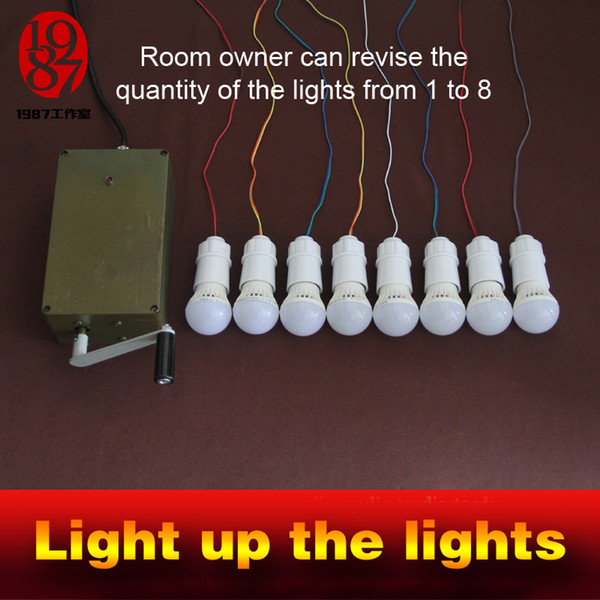 Room escape prop light up the lights keep rotating the handle quickly to light up all the 8 lights to unlock jxkj1987