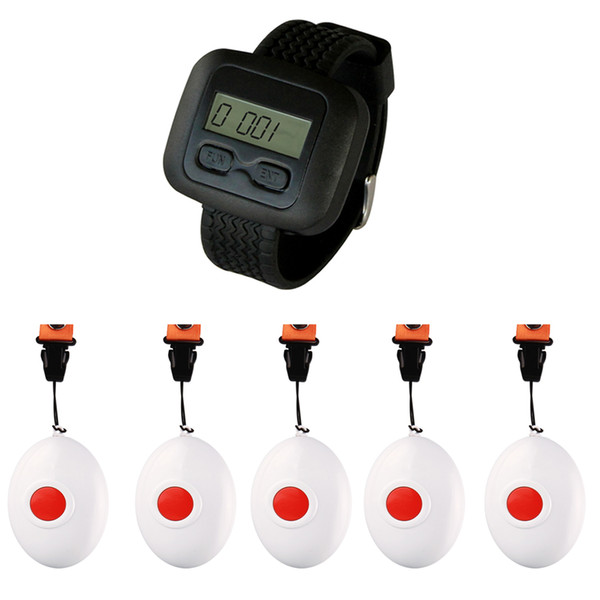 SINGCALL.Wireless Paging Calling Service System for Coffee Shop,Kitchen,Hotel, Restaurant and hospital.1 Watch Receiver and 5 Buttons,Bells