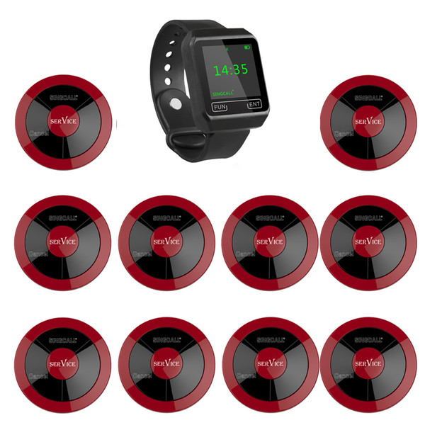 SINGCALL Paging System for guests and waiters or waitress to call, 10 call buttons and APE6800 black watch