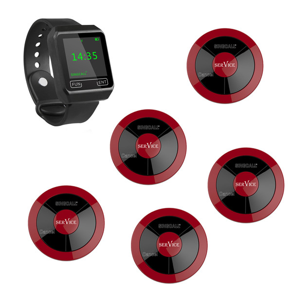 SINGCALL Serving System 5 multi-key pagers plus 1 wrist watch receiver for waiters call in restaurant, hotel, cafe,bank, office