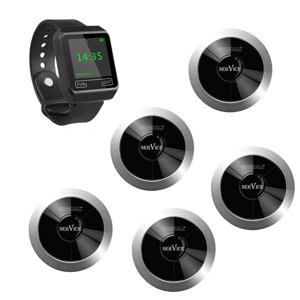 SINGCALL guest pagers and management system,1pc of wrist APE6800watch and 5 single buttons for service environment